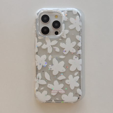 韓国っぽ iPhone17pro/17ケース 白花 レースリボンキーホルダー iPhone16/15proケース 可愛い 女子力高い[M6153]