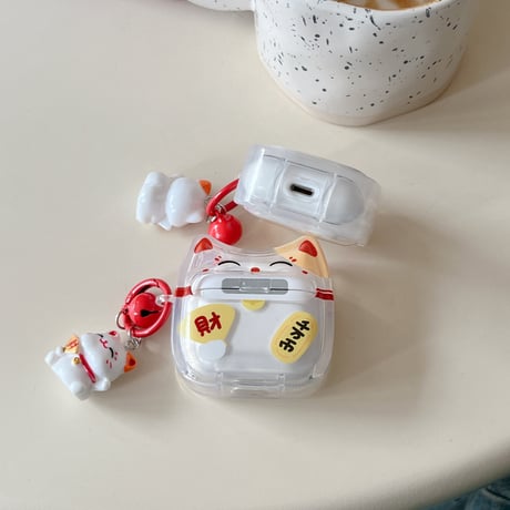 招き猫 AirPodsPro3ケース ギフトにおすすめ Airpods4/3ケース  AirpodsPro2/Pro1カバー  ネコちゃんキーホルダー 可愛い[M5979]