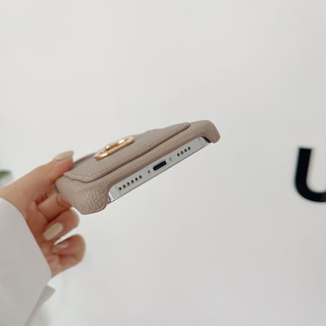 カード入れ2個 アイフォン14pro/14plusカバー リング付き iPhone13mini/12/11proケース レザー製 ハードケース  シンプル 実用 [M2545]