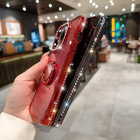 ジュエリー リング付きアイフォン14プロカバー ラメ入りシール付 iphone13pro/12/11proケース キラキラ オシャレ 実用 ガールズに超人気 [M2577]