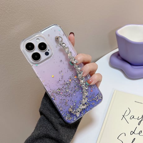 オシャレダイヤモンドチェーン iPhone14pro/14promaxケース グリッター入り アイフォン13/12proカバー  綺麗  ガールズに超人気 可愛い 実用 [M2559]