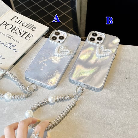 キラキラ iPhone15/16proケース パープストラップ付 アイフォン14プロ/13/12カバー 綺麗 女子力アップ [M4567]