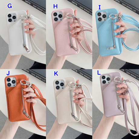 小銭入れ付 iPhone14/15proケース 革 ストラップ付 iPhone13mini/12/11カバー 高品質 12色 小銭/カード/口紅/お札など収納可[M3199]