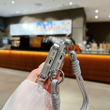 カード入れ iPhone15pro/16ケース ストラップ付 メッキ アイフォン14/13/SEカバー 便利 シンプル[4347]