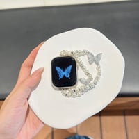パール蝶々 アップルウォッチ10バンド 高級感  AppleWatch Ultra2/1/SE(第2/1世代)/Series9/8/7/6/5/4/3/2/1 シルバー スターライト[M4777]