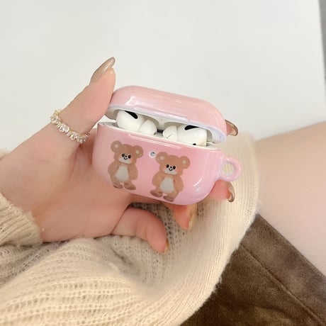 熊 Airpods4/3ケース  めっちゃ可愛い Airpodspro2/proカバー ピンク お揃い プレゼントにおすすめ[M4702]