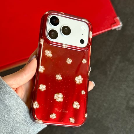 ワインレッド iPhone17Pro/17ケース 花柄 光沢感 iPhone17ProMax/16Pro/15カバー 可愛すぎ 丈夫 [M6033]
