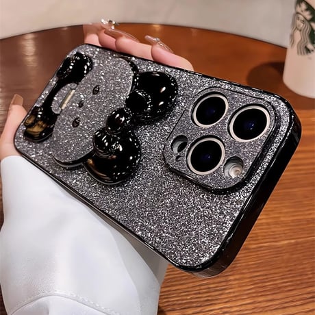 ウサギ鏡兼スタンド iPhone16/16Proケース  キラキラ iPhone15pro/14/13Proカバー 可愛い 多機能 耐衝撃[M4929]