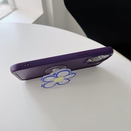 ディープパープル iphone14/14proケース 花グリップ付 アイフォン13pro/12promaxカバー  可愛い 頑丈 実用[M2329]