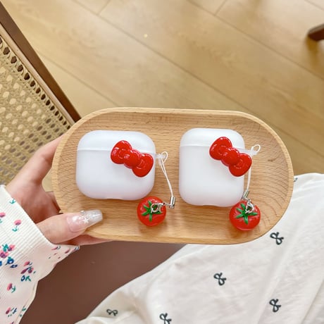 リボン エアーポッズ 4ケース トマトキーチェーン Airpods3/Pro2ケース airpodsproカバー 指紋防止 マット [M5143]