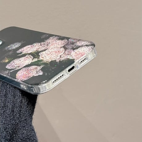 キラキラ薔薇柄 iphone16/16proケース  おしゃれ シック iphone15pro/14/13ケース 存在感抜群  [M4978]