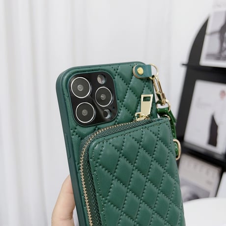 レザー 財布 iPhone14plus/14proケース  カード入れ6個 アイフォン13/12/11proカバー 肩掛けストラップ付 口紅/鍵収納 [M2362]