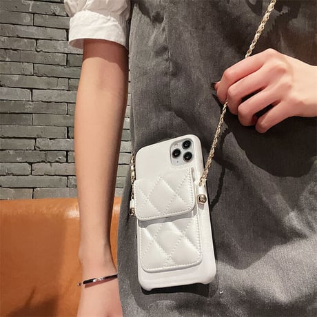 革製カード収納 iphone13/13proケース  首掛けチェーン付き iphone11/12proカバー  高品質 お上品 便利 M1134