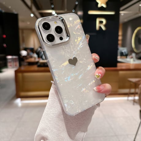ハート柄 iPhone15Pro/16plusカバー シェル風/ラメ入り 透明アイフォン14プロ/13/12ケース きれい 黄ばまない[M4417]