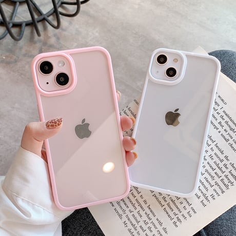 iPhone15/15proケース クリア 光沢 シンプルアイフォン14/13カバー カラーサイド[M3476]