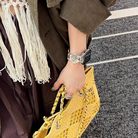 金属花 Apple Watch10/9 バンド 高級感 Ultra series8 7 6 5 4  3 2 SE SE2 シック アップルウォッチベルト 大人ファッション エレガント[M5296]