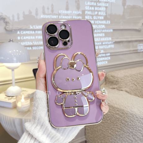 兎ミラースタンド  iPhone14/15Proケース  かわいい 多機能 メッキ アイフォン13/12mini/11proカバー オシャレ ギフトにおすすめ[M2701]