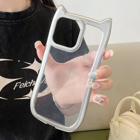 猫の耳 iPhone15pro/15promaxケース ストラップ付 アイフォン14プロ/13pro/12promaxカバー 黄ばまない 可愛い[M4309]