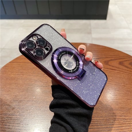 MagSafeスタンド iPhone15Pro/15ProMaxケース キラキラインナーシート iPhone14/13Proカバー カメラ保護 オシャレ[M3653]
