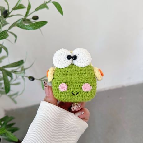 ニットカエル Airpods 4ケース ギフトに最適 Airpodspro2/proカバー Airpods3/2 カラビナ付 めっちゃ可愛い[M4893]