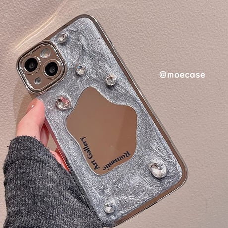 高級感 鏡付 iPhone15/15Proケース ダイヤデコ iPhone14Pro/13/12ケース オシャレ 便利 シック[M3793]