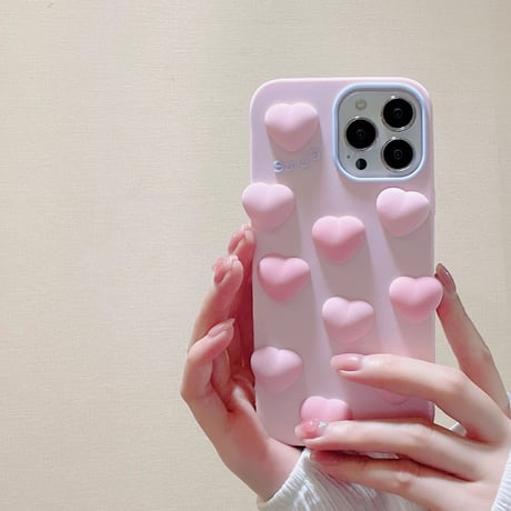 ピンク iphone14/13proケース 立体ハート iphone12/SE3/11カバー 可愛い プレゼントにおすすめ [M1932]