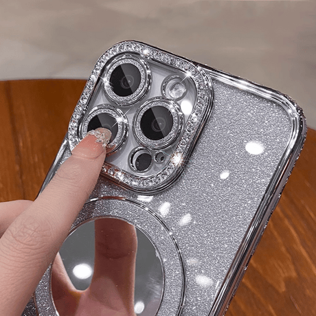 メイク鏡 iPhone16/16Proケース  ダイヤデコ MagSafe対応 iPhone15/14Pro/13カバー 大人可愛い カメラ保護[M4700]
