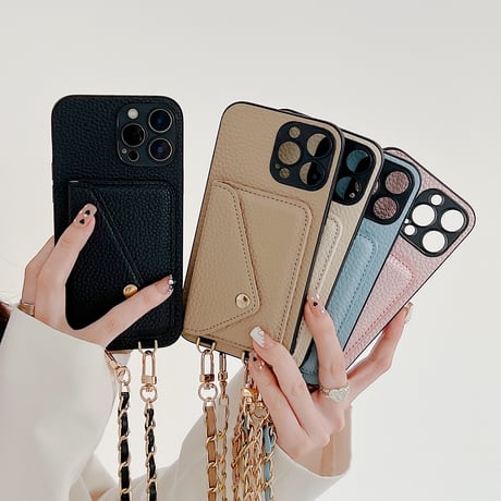 iPhone16/16Proケース ショルダー カード収納 iPhone15Pro/14/13カバー 革製 おしゃれ [M4617]