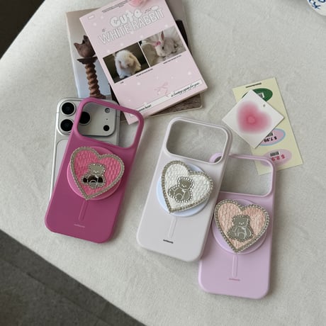 熊さんグリップ付 iPhone17/17Proケース MagSafe対応 iPhone17Promax/16Pro/15ケース シリコン製 丈夫 [M6119]