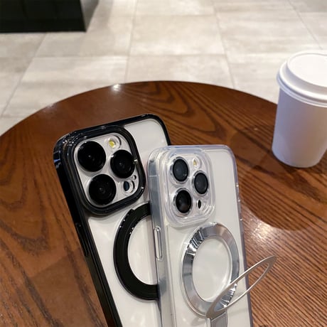 黄ばまない iPhone15pro/15promaxケース  MagSafeリングスタンド レンズフイルム iphone14/13pro/12カバー 耐衝撃 高機能[M4137]