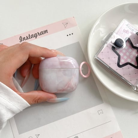 淡色系大理石柄 Airpods Pro3ケース 光沢感 Airpods4/3カバー pro2/Pro1ケース 可愛い リング付 おしゃれさんにおすすめ[M6306]