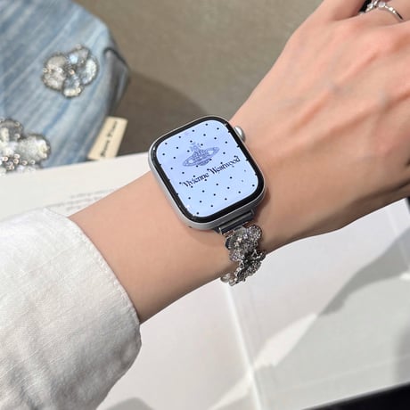 ダイヤ花  AppleWatchバンド キラキラ感たっぷり AppleWatchベルト Series 11/10/9/8 SE3/2  Ultra3/2/1 メタルリック 上品[M6467]