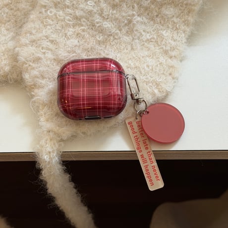 チェック柄 Airpods Pro3ケース レッド Airpods4/3カバー pro2/pro1 リング/ハートキーホルダー  大人可愛い[M6128]