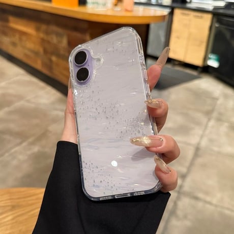 iPhone17ケース セージ/ラベンダーに合う シェル風 キラキラ感 iPhone17Pro/16/15カバー 光る お洒落 グラデーションカラー [M6039]