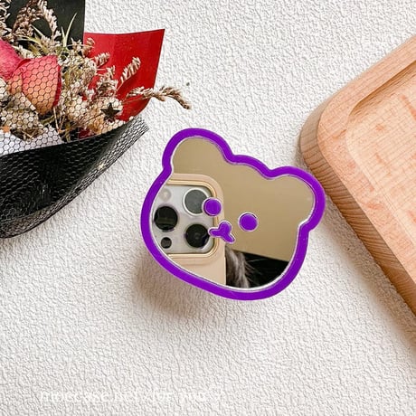 熊ちゃんミラースマホグリップ かわいい キラキラ グリップトーク  伸び縮み式 落下防止 卓上スタンド機能 ギフトにおすすめ[M3270]
