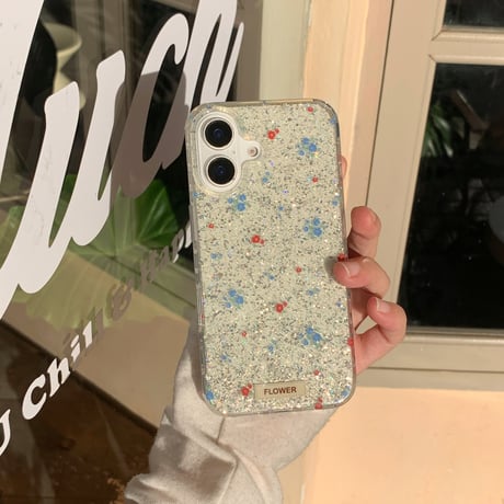 キラキラ花柄 iphone16/16proカバー  ラメ入り おしゃれ iphone15/14pro/13ケース 女子力アップ 可愛すぎる[M4955]
