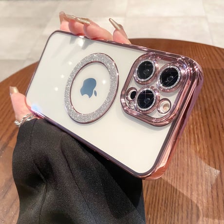 キラキラ MagSafe iPhone15/15Proケース レンズフィルム付 iPhone14/13/12proカバー ラメ 黄ばまない [M3869]