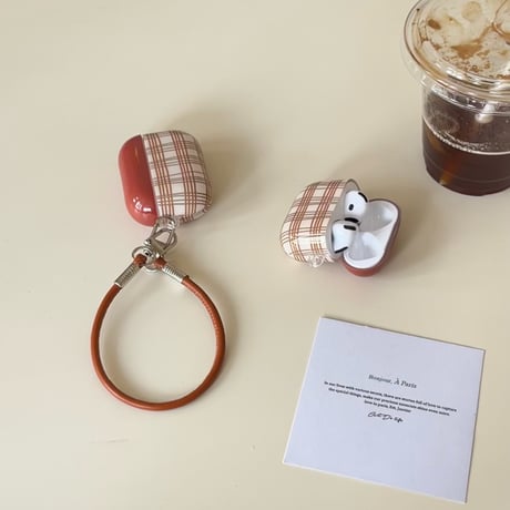チェック柄 Airpods 4ケース レザーストラップ付 Airpodspro2/proカバー Airpods3/2 シック おしゃれ ギフトにおすすめ[M4869]