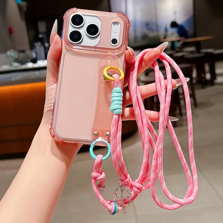 ショルダーストラップ付 iPhone17Pro/17ケース ラメ入り透明 ベルト付 iPhoneAir/17promax/16カバー スタンド 多機能便利 [M5750]