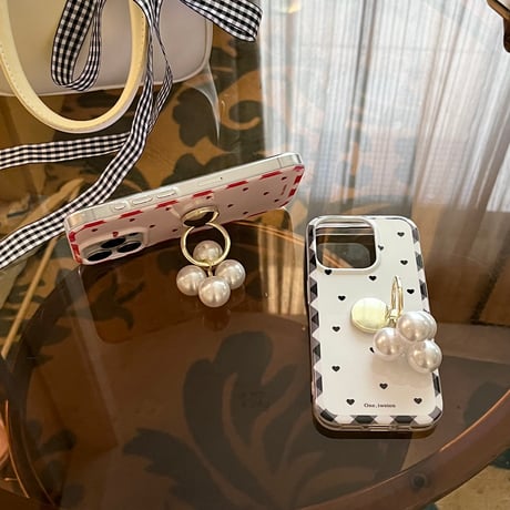 パールリング付 iPhone16Pro/16ケース ハート柄 iPhone15Pro/14Pro/13ケース 大人可愛い 上品 ガールズに人気 [M5424]