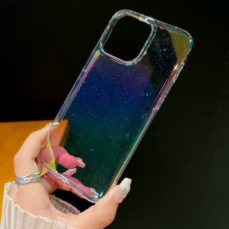 グラデーションカラー iPhone15/15promaxケース キラキラ iphone14pro/13/12カバー ラメ入り きれい 頑丈[M4223]