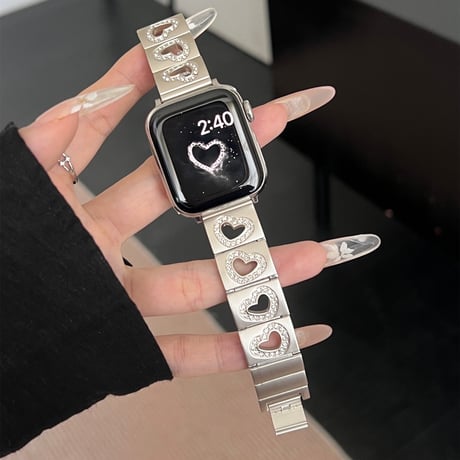 透かし彫りジュエリーハート AppleWatchバンド 高級感 アップルウォッチベルトUltra2/1/SE2/1/Series9/8/7/6/5/4/3/2/1 おしゃれ[M4889]
