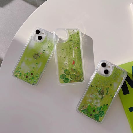 流れるグリッター/スイカ/アボカド iPhone14/13miniケース 液体 キラキラアイフォン12mini/11pro/SE3カバー 面白い お揃い 頑丈 夏に人気  [M3323]