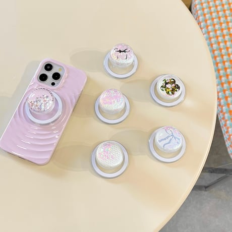 動くダイヤ入り スマホグリップ  花柄/リボン 可愛い マグネットタイプ  スマホスタンド キラキラ艶感 実用 女子力アップ プレゼントにおすすめ[M4423]
