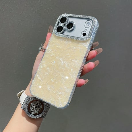 シェル柄 iPhone17/17Proケース ダイヤレンズカバー 美しい iPhone17ProMax/16/15ケース キラキラ感  [M6166]