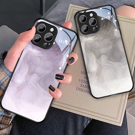 暈し染め ガラスiPhone14/15ケース  水墨画 金箔入り アイフォン13/12mini/11カバー キラキラ 全面保護 オシャレ シック[M2722]