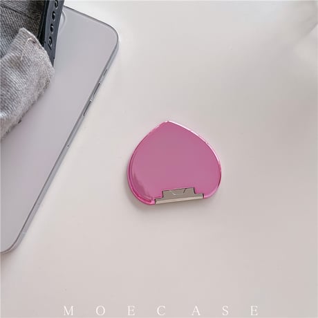 ハート型ミラースタンド 高級感金属 卓上スタンド 艶あり 粘着タイプ かわいい いい ギフトにおすすめ[M2772]