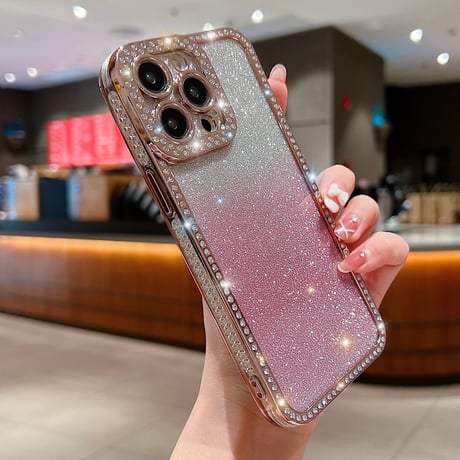 ストーン iPhone15plus/15proケース キラキラ ラメ入りシート付 アイフォン14pro/13pro/12カバー きれい 人気 [M3876]