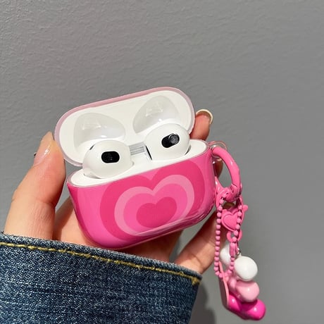 大人可愛い Airpods 4 ケース ハート柄 チャーム付  ピンク AirpodsPro3/2/1カバー  Airpods3/2  女子力高い[M4697]