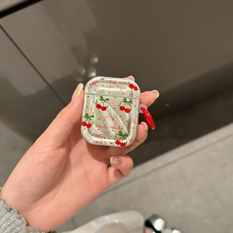 Airpods 4ケース サクランボ 女の子 めっちゃ可愛い AirpodsPro2/Pro1カバー  エアポッズ3/2 リング付き つや感[M4685]